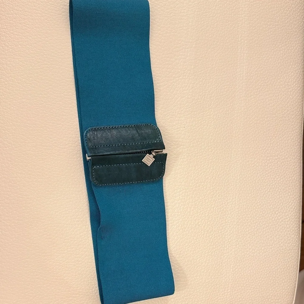 Herve Leger Teal Leather Zipper Accent Belt authentic